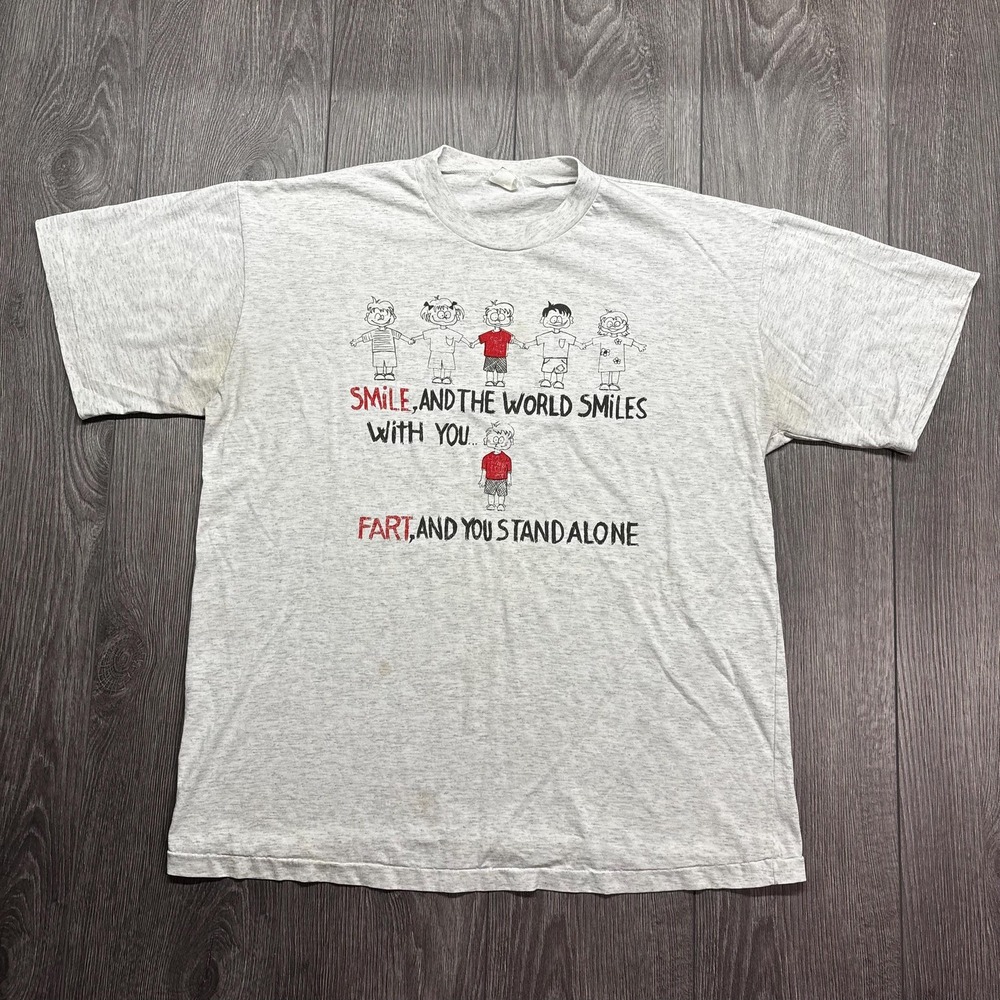 Vintage 1990s Funny Stand Alone Fart T shirt Large Grey Single Stitch